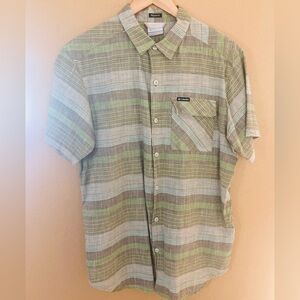 Columbia Men's Casual Green and Brown 100% Cotton Striped Shirt